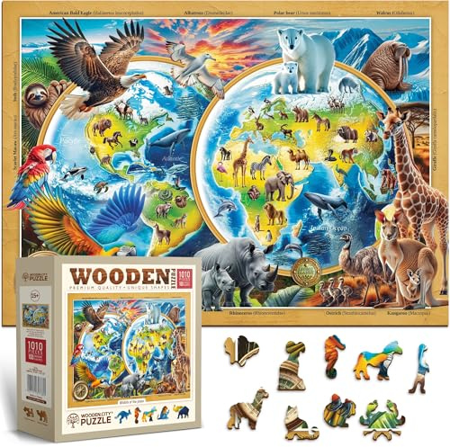 WOODEN.CITY Träpussel Wildlife of The Planet – 1 000 bitar träpussel för vuxna med 100 unika djurformer – premium eko träpussel för vuxna 1 000 bitar – tillverkat och designat i EU