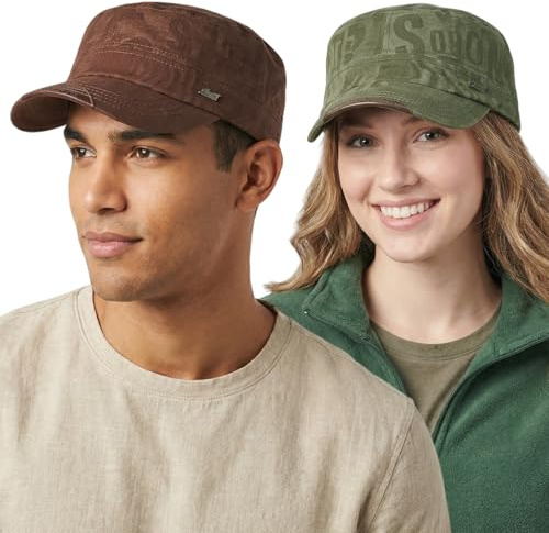 HIQIU 2 Stück Military Cap Herren aus Baumwolle Vintage Armee Flat Kappe Cadet Hut - Army Cap Damen Verstellbar Baseballmütze