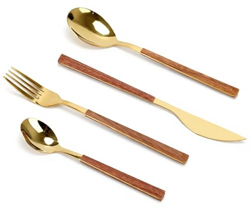 24 Piece Golden Flatware Set for 6 - Spoons, Knives, Teaspoons, Forks