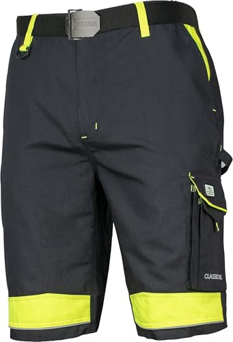 ART.MAS Arbeitsshorts Herren Classic-VIS, Kurze Arbeitsbermuda aus Canvas 270 g/m², 6 Taschen, reflektierende Details, schwarz gelb