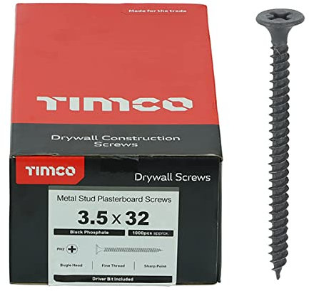 Timco PH2 Schnellbauschraube, Schwarz, 1000 Stück, 00032DRY