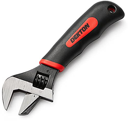 Dekton 2 In1 Stubby Adjustable Wrench - Serrated Angled and Straight Jaw| Metric and Imperial Gauges| 25mm Jaw Capacity| Drop Forged Steel| Hardened and Tempered| Tool with Built-in Pipe
