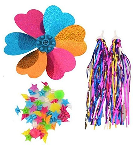 Upstore 1 3PCS Roller Fahrrad Träger Zubehör Lenker Bunte Streamers Pom-pom Paar Fahrrad Griffe Funkel Tassel Band Blume Pinwheel Rad gesprochen