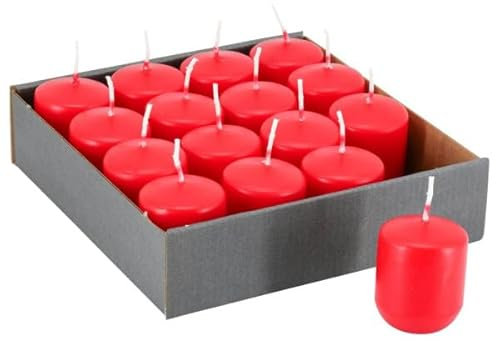 Klocke Kerzen Klassische Gastrokerzen/Minikerzen mit Dochthalter - Gastronomie Stumpenkerzen - Höhe 5cm / Ø 4cm - 16 Stück im Sparpaket - Tolle Brennqualität (Rubin)