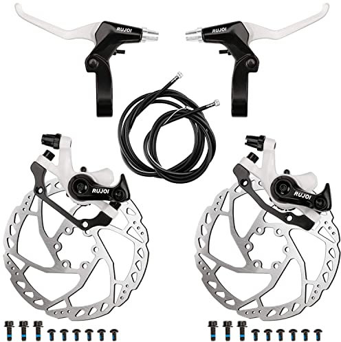 RUJOI Kit de Frein à Disque de vélo, étrier en Aluminium Avant et arrière, Levier de Frein de vélo en Alliage d'aluminium, Rotor de 160 mm, ajusteur de Plaquettes mécaniques