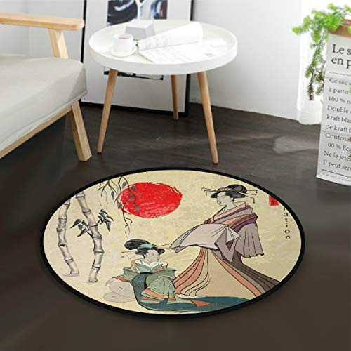 Mnsruu Japanische Geisha Girl Sun Bambus-Teppich, rund, für Wohnzimmer, Schlafzimmer, 92 cm Durchmesser
