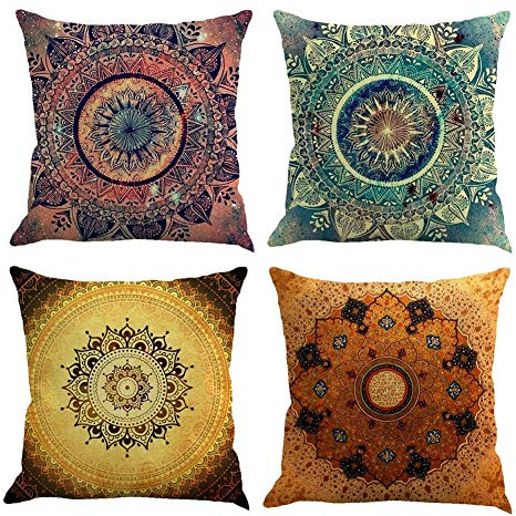 Gspirit 4 Stück Kissenbezug Indische Hippie Böhmischen Mandala Blume Dekorative Kissenhülle Baumwolle Leinen Werfen Sie Kissenbezüge 45x45 cm
