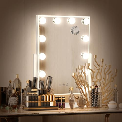 ANGNYA Hollywood Spiegel mit Licht,Beleuchteter Kosmetikspiegel mit 12 dimmbaren LED-Lampen Touch-Steuerung Tabletop 360°drehbar Hollywood Schminkspiegel Geschenke für Frauen