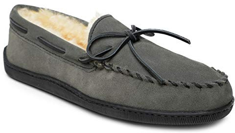 Minnetonka Herren Schaffell Hardsole Mokassin Hausschuhe, GRAU, 44 EU