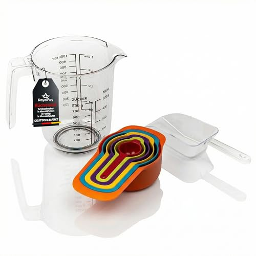 RoyalFay® Messkanne Messbecher 1L Messlöffel MessSchaufel Set 8-teilig