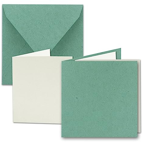 25x Quadratisches Faltkarten SET aus Kraft-Papier in Eukalyptus-Grün 15,0 x 15,0 cm - Doppel-Karten mit Briefumschlägen und Einlegeblättern aus Recycling-Papier - Serie UmWelt