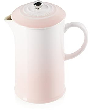 Le Creuset Stengods Cafetière fransk press, rostfritt stål kolv, 1 liter, serverar 3-4 koppar, skal rosa, 6070608770003