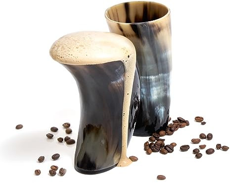 Viking Drinking Horn Handmade Natural Genuine Ox Horn Cups Artisans Craftsmanship Authentic Tankard for Ale Beer Wine Goblet, Handcrafted, Polished (2)
