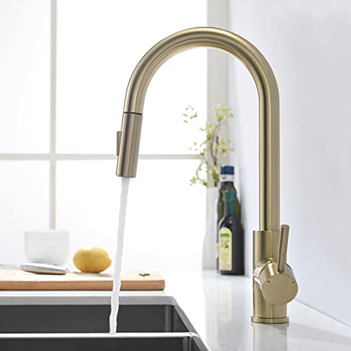 TIMACO Robinet de Cuisine en Or Brossé avec Douchette Extensible Robinet de Cuisine Pivotant à 360° pour Évier de Cuisine