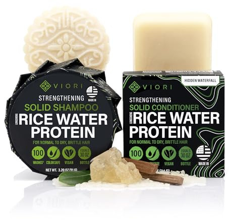 Viori Hidden Waterfall Shampoo and Conditioner Bar Set Made with Rice Water - Handcrafted Sulfate Free Shampoo and Conditioner