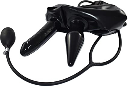 Rubberfashion Latex Slip - Rubber Hotpants kurz - aufblasbarer Dildo Vaginal und Analplug aufblasbar für Damen Schwarz 0.4mm S