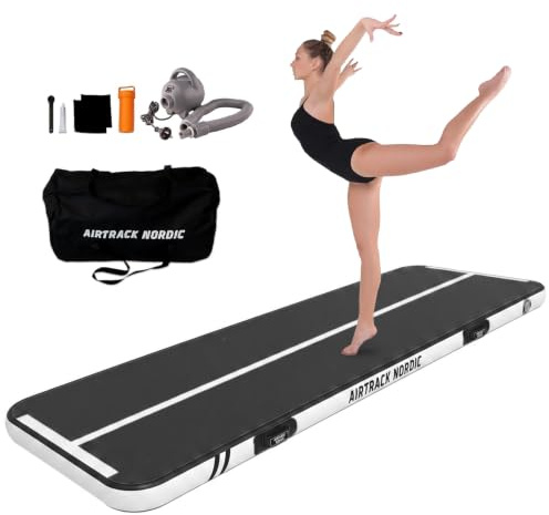 AIRTRACK NORDIC Home 3 m edición Especial Multicolor con Bomba de Aire, colchoneta Inflable, para Gimnasia, Yoga, Duradera y fácil de Transportar, colchoneta Deportiva Air Track (Negro)