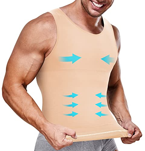 IFKODEI Herren Kompressionsshirt, zum Abnehmen, figurformendes Trainings-Tank-Top, Weste, Bauchkontrolle, Shapewear, Abs, Bauch Unterhemd (M, Beige)