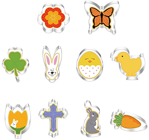10 Pezzi Pasqua Formine Biscotti, Stampi Biscotti Pasqua, Set di Formine per Biscotti Acciaio Inossidabile, Coniglio, Farfalla, Uovo, Carota, Fiore, Testa di Coniglio, Pulcino, Coniglietto