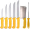 HOOZ Profi Fleischermesser Set 7-teilig aus Edelstahl - Scharfes Metzgermesser Set bestehend aus 2x Fleischermesser, 2x Stechmesser, 1x Ausbeinmesser, 1x Hackmesser und 1x Wetzstahl