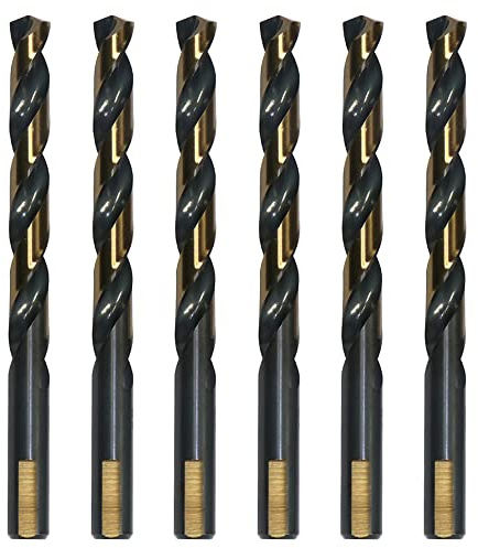 VALYRIANTOOL 6PCS 1/2 HSS Black Gold Twist Drill Bits Set, 135 Degree Split Point, Jobber Metal Drill Bit, General Purpose for Use in Mild Steel, Copper, Aluminum, Zinc Alloy, Wood, and Plastic