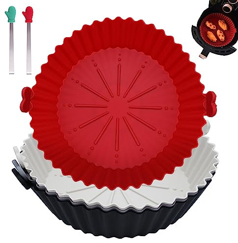 KLOUZE Teglie Per Friggitrice Ad Aria, 4 Pezzi 17.5 cm Teglie Silicone Friggitrice Ad Aria Cestello Friggitrice Ad Aria per Airfryer Microonde Forno