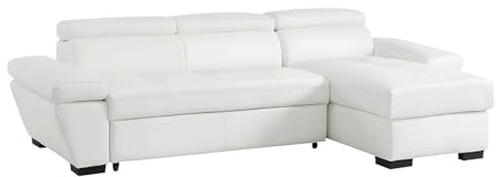 Vente-unique JONOVA - Divano angolare convertibile in pelle, angolo destro, colore: bianco