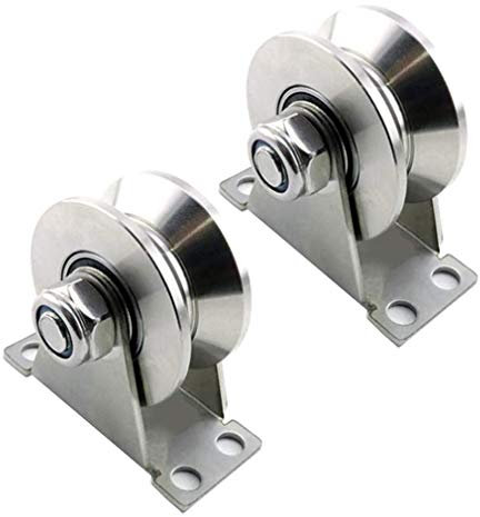 Spurrad mit V-Nut, 2 feste Riemenscheiben aus Edelstahl 304 mit Lager, starre Schwerlastrolle, Schiebetürrolle, für Schienenschiebetüren, mechanische Wagen und mobile Werkbank (H-Typ Schlitzbreite 2