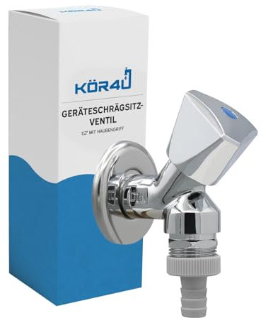 kör4u Geräteschrägsitzventil mit Haubengriff 1/2 Zoll, verchromt, mit Rückflussverhinderer, integrierter Rohrbelüfter, geeignet für Waschmaschine oder Spülmaschine