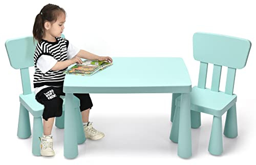 GOPLUS Juego de Mesa y Sillas para Niños de 1-7 Años, Conjunto de Mesa y Silla Infantil, Mueble para Bebé Pupitres de Juego Actividad Estudio, Estilo Sencillo, Carga 50 KG, Verde