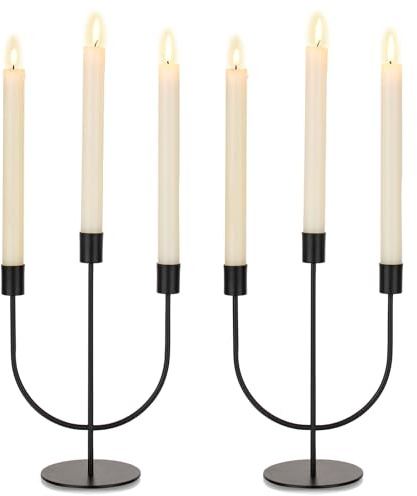Sziqiqi Kerzenhalter Schwarz 3-Armig, 2er-Set für Stabkerzen | Minimalistischer Kerzenleuchter, Dreiarmiger Kerzenständer aus Metall, Einfache Montage, für Halloween, Kamin, Weihnachten