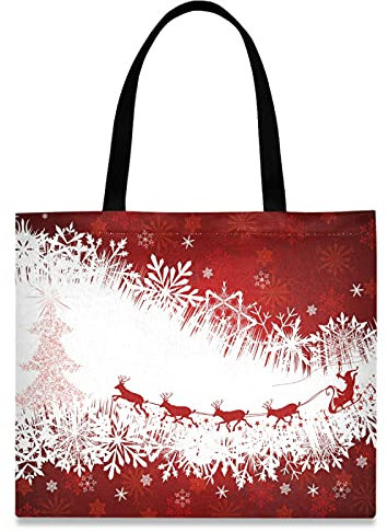 874 Einkaufstaschen 40X50Cm, Weihnachten Weihnachtsbaum Hirsche Schneeflocke Stoffbeutel Sanddicht Canvas Tasche Langlebig Einkaufsbeutel Für Herren Freizeit Damen