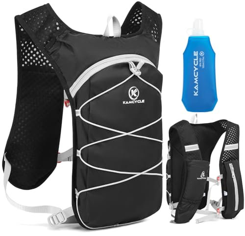 KAMCYCLE® Ultraleicht Trinkrucksack Trail Rucksack Trinkweste (ohne Trinkblase, nur mit 1 x 500ml Flasche) , Hydration Pack Fahrradrucksack,Laufen, Camping, Wandern, Marathoner