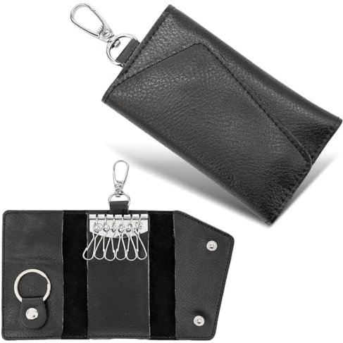 KSJEHW Echtes Leder Schlüsseletui Inhaber Kartenmappe, Herren Echtes Leder Geldbörse Portemonnaie Klein Schlüsseletui Schlüsselmäppchen Mini Geldbörse Münzbörse Schlaufenhaken Geldbeutel（Schwarz）