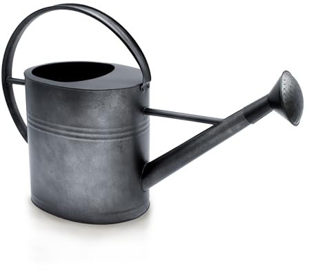 Deko Zink Gießkanne anthrazit - 7 L - Metall Kanne mit langem Ausguss - Zinkgießkanne nostalgisch Gartenkanne verzinkt mit Brausekopf Dekoration für Garten Balkon Terrasse