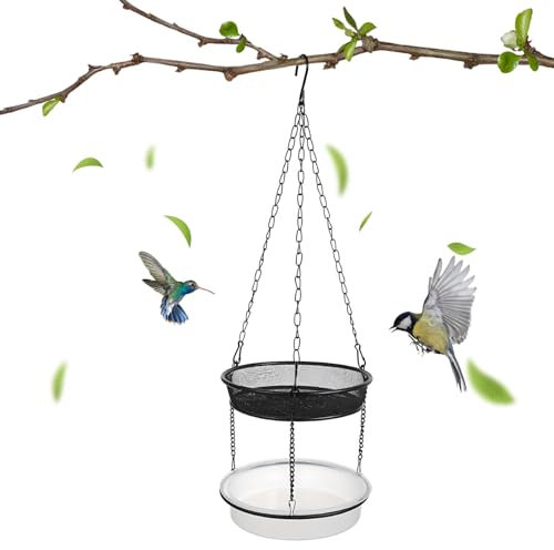 POPETPOP VogelträNke HäNgend, 2-In-1 Vogelfutterspender Metall Vogelfutterhaus HäNgend Futterspender VöGel für Garten