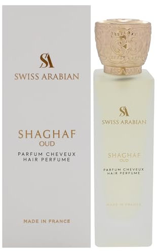 Swiss Arabian Shaghaf Oud Brume capillaire unisexe 50 ml – Parfum safran, bois d'agar et oud – Brillance nourrissante, protection UV et douceur pour des cheveux luxueux
