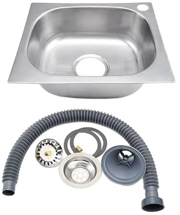 Single Bowl Drop in Kitchen Sink Set with Drain Hole, with Strainer Hose, Metal Kitchen Sink Basin for Washroom