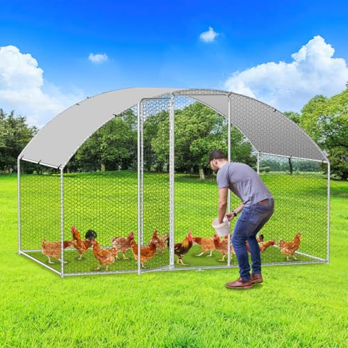 Fiqops Hühnerstall 3x2x2m Metall Freilaufgehege Freigehege, Hühnerkäfig Kleintierstall Voliere mit Dachplane, Heimtiergehege für Hühner Geflügel Kleintiere, Bogenaufsatz