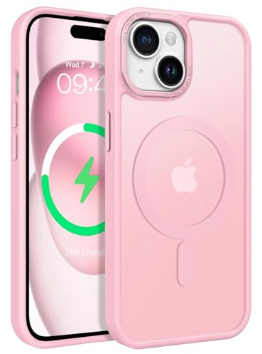 GaoBao Coque magnétique pour iPhone 15 [Compatible avec MagSafe] Coque translucide mate de protection fine antichoc rétro résistante anti-glisse case pour iPhone 15 6,1, rose