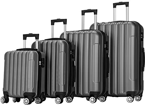 amopacorp 4-in-1 16in 20in 24in 28in ABS Aluminum Alloy Trolley Luggage 4 Piece Set Suitcase Spinner Hardshell Lightweight TSA Lock for Traveling Storage (Family Set-Dark Gray)