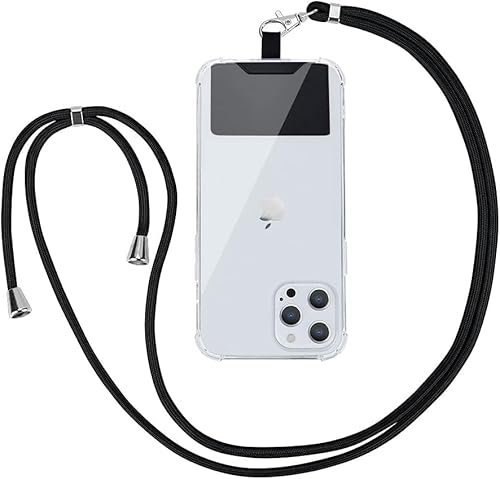 Vauki Cordino per Cellulare Telefono Universale Tracolla Regolabile Collana Collo Nylon Catena Laccio per Cellulare e Patch Telefono per Maggior Parte Smartphone IPhone Samsung Huawei Xiaomi, Nero 01