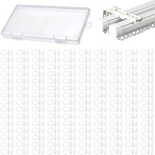 150pcs Track Gliders Rail Sliders with Hooks - Effortless Gliding Ceiling Curtain System for Windows, Doors, Showers, and Caravans - White (150 Hooks+1 Box)