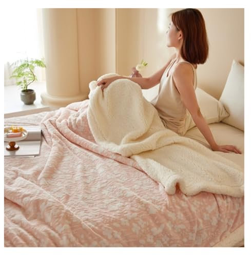 REIFOR Decke Wohndecke Kuscheldecken Plüsch-Fleece-Überwurfdecke, Weiche, Gemütliche Decke Mit Blumenmuster for Couch, Bett, Sofa Decke Kuschelig Sofa(Pink,200x230cm)