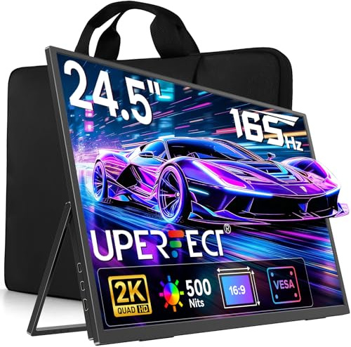 UPERFECT 24.5 Pulgadas 2K 165Hz Monitor Portátil, QHD 2560 x 1440 500 Nits | Soporte Integrado, Mini HDMI USB C para Consola de Juegos PC Laptop, Compatible con VESA, Panel Trasero Metálico