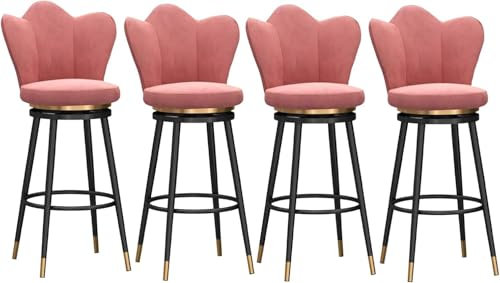 Moderner rosafarbener, gepolsterter hoher Drehhocker, Set mit 4 Barhockern mit Rückenlehne und Fußstütze, 63,5 cm, goldfarbene Beine, ideal für Küche, Kneipe und Bar, stilvoll und bequem