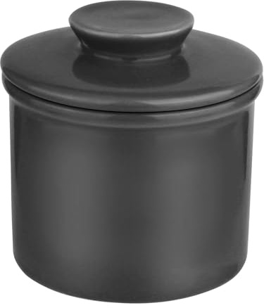 YHNDECO Beurrier français, en céramique, refroidi à l'eau, cloche à beurre en céramique pour beurre frais et tartinable (noir)