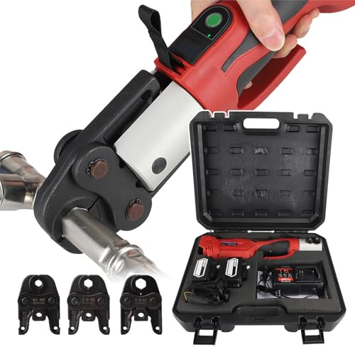 18v 38kn Cordless Acciaio Inox Tubo Pressa Crimpatrice Strumento, Elettrico Tubo Idraulico Crimpatura Strumento con 3 Pezzi Ganasce e 4.0ah Batteria e Borsa di Stoccaggio