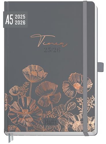 Häfft-Timer Deluxe 2025/2026 A5 (Aug 25 - Sep 26) Hardcover Schülerkalender Poppy Schulplaner, Schülerplaner, Studienplaner, Semesterplaner - nachhaltig & klimafreundlich