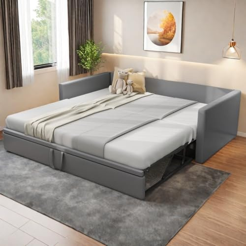 Trdlpyn Divano Letto Estraibile 90/180 x 200 cm, Letto Imbottito con Rete a Doghe, Tessuto in Velluto Delicato Sulla Pelle, Grigio